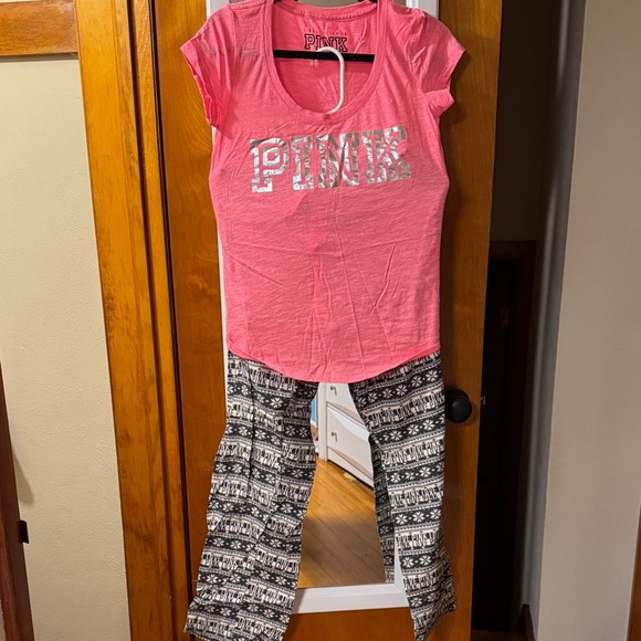 PINK Victoria's Secret Other - PINK Victoria's Secret Pink Top and Black Patterned Pajama Set